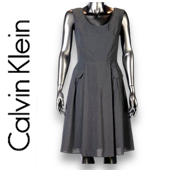Calvin Klein Gray Belted Sleeveless Scoop Neck Future & Flare Dress NWOT Size 4 - Picture 12 of 12